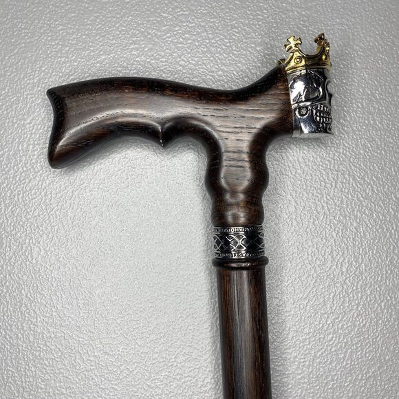 ASTEROM Walking Cane Skull King Crown Handle 35in Oak Wood Ergonomic Handmade - Picture 8 of 15
